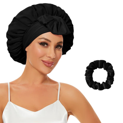 Double-layer Satin Ribbon Round Cap Bow Artificial Silk Beauty Hair Care Wide-brimmed Hat Limorista