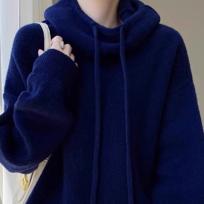 Hooded Solid Color Knitted Sweater Limorista