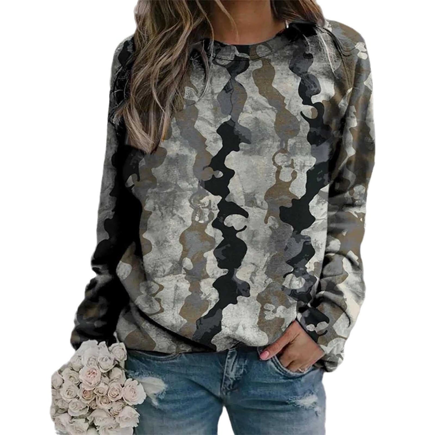 Rendering 3D Digital Printing Long Sleeve Loose Round Neck Sweater Limorista