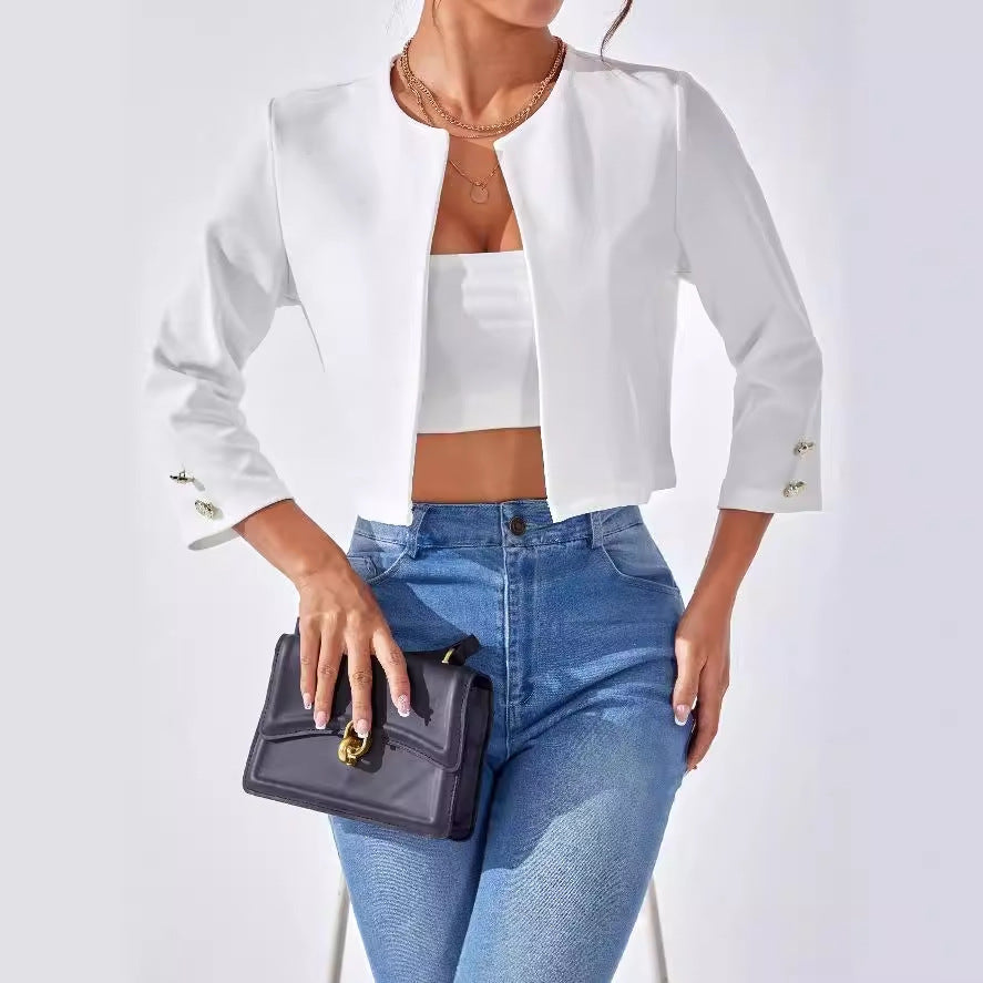 Solid Color Slit Bomber Jacket Limorista