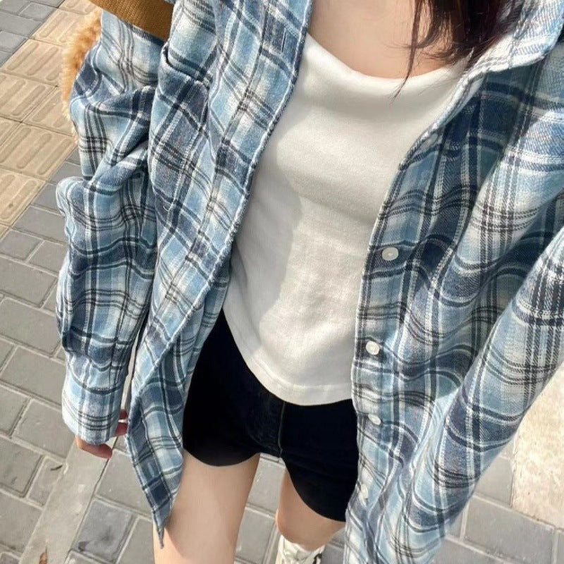 Fashionable Blue Plaid Shirt For Women Limorista
