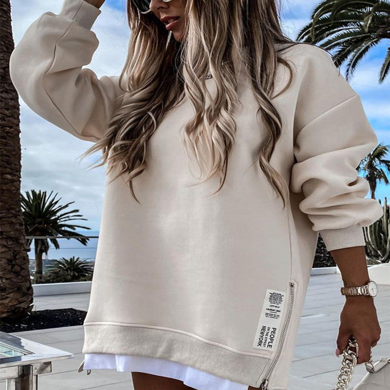 Zipper Decorations Round Neck Sweater Dress Limorista