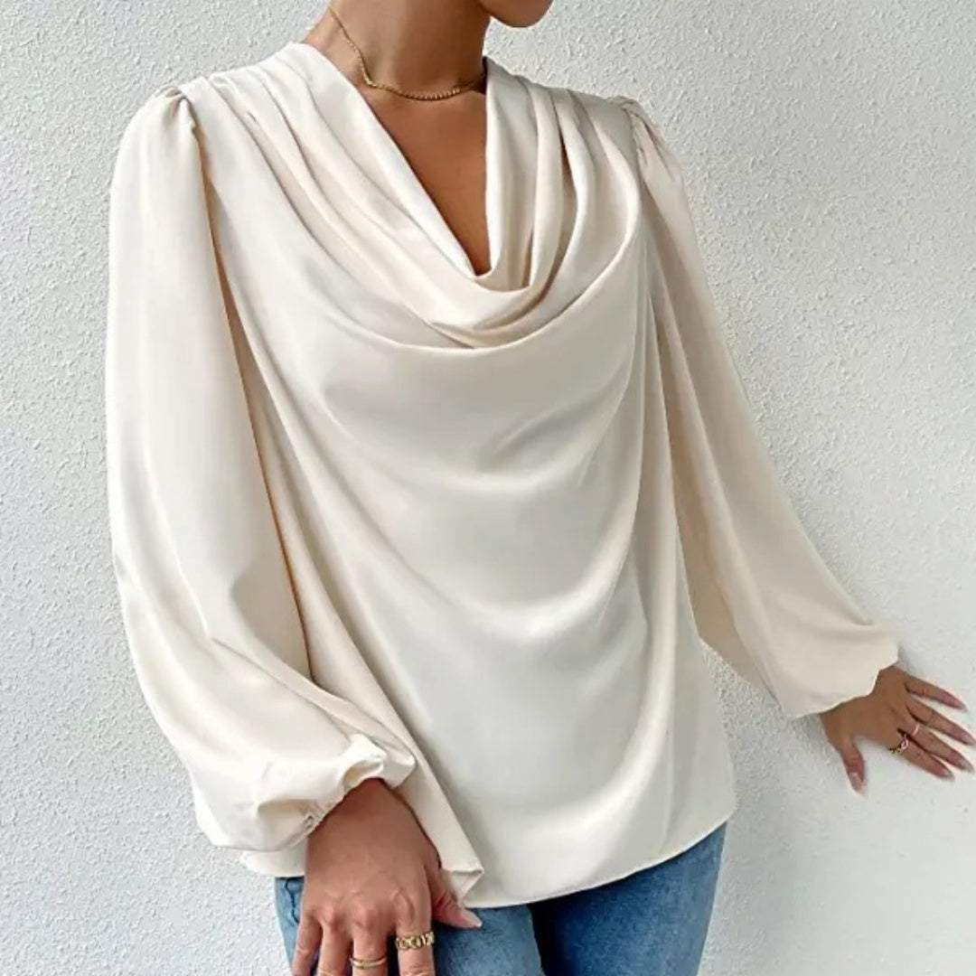 European And American Summer Chiffon Long-sleeved Shirt Loose Draped V-neck Top Limorista