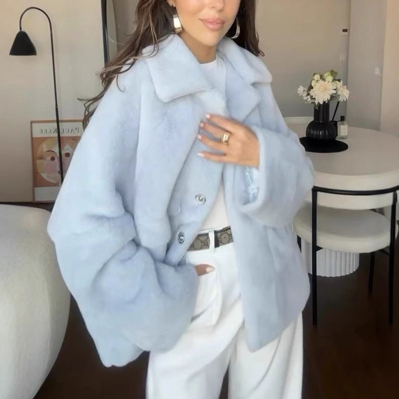 Loose Lapel Single Breasted Furry Coat Winter Fashion Fleece Long Sleeve Jacket Plush Short Top For Woman Limorista