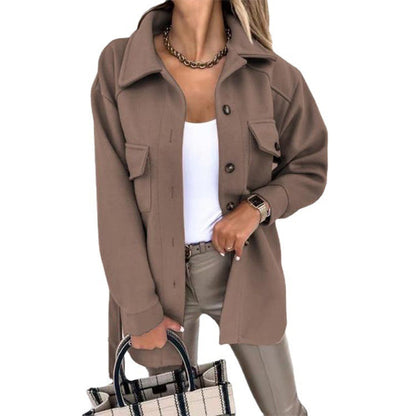 Long-sleeved Temperament Solid Color Lapel Button Lace Woolen Coat Limorista
