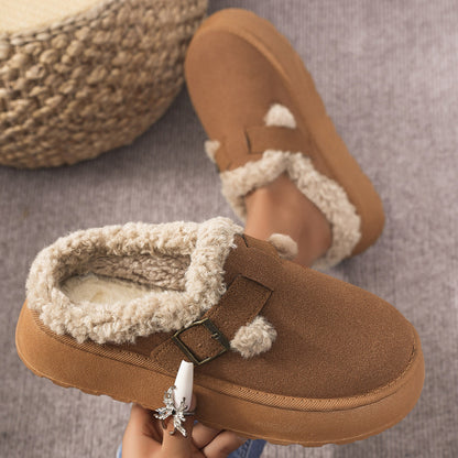 Fashion Thick-soled Plush Buckle Cotton Slippers Winter Indoor And Outdoor Casual Warm Shoes Women Garden Slipper Limorista