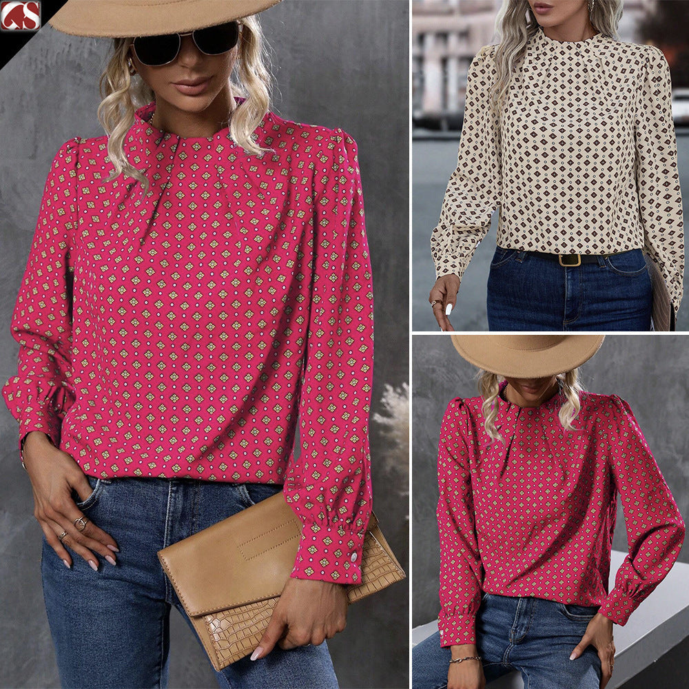 Half Turtleneck Pullover Long Sleeve Printed Temperament Shirt Limorista