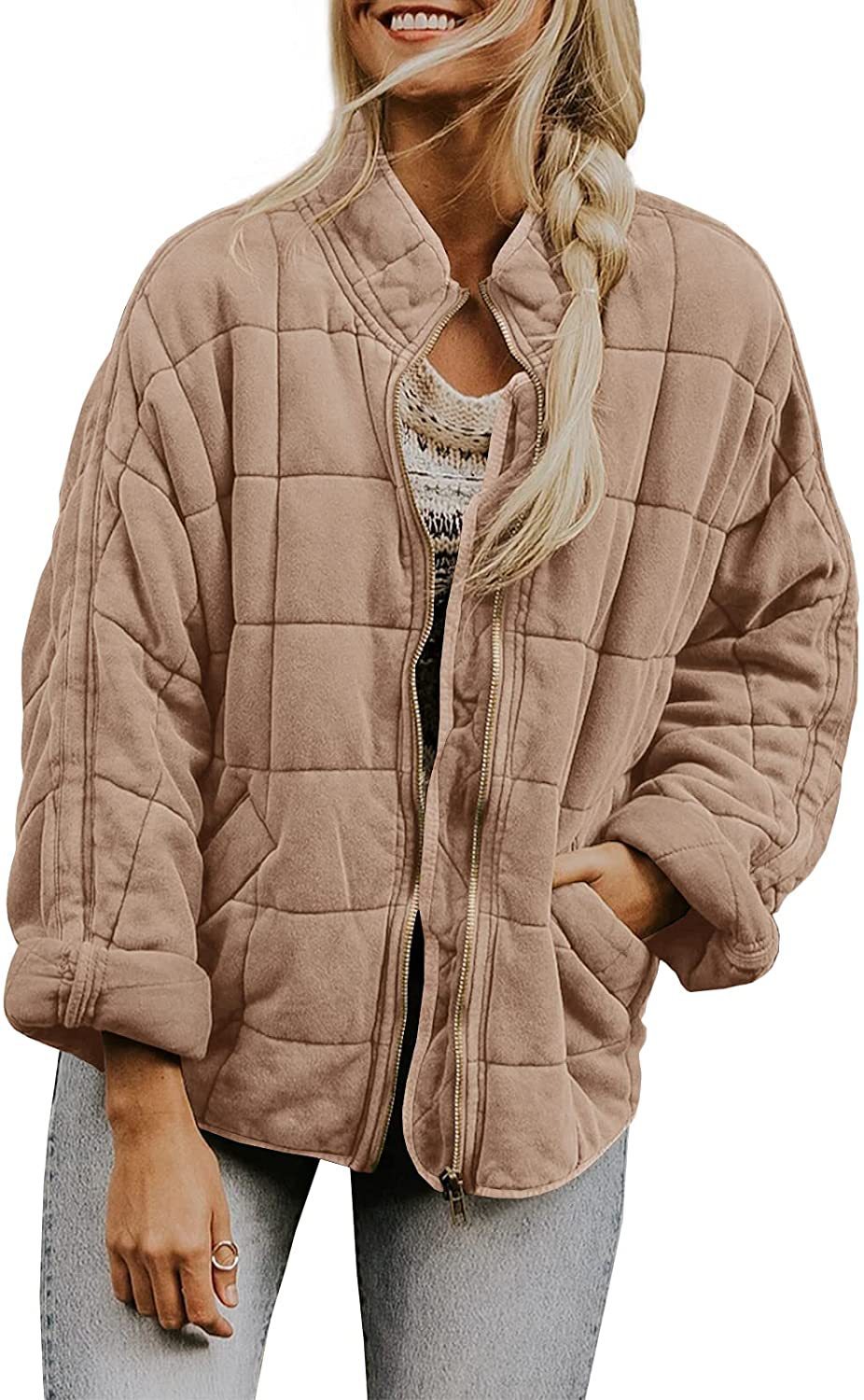 Solid Color Stand Collar Cotto With Loose Pockets Long Sleeved Jacket Women Limorista