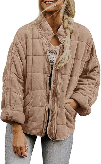Solid Color Stand Collar Cotto With Loose Pockets Long Sleeved Jacket Women Limorista