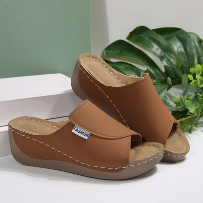 Simple Stylish Peep Toe Wedge Slippers Limorista