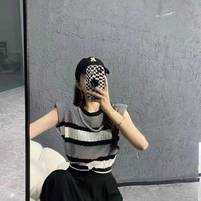 Striped Contrast Color Knitwear Vest Top Limorista