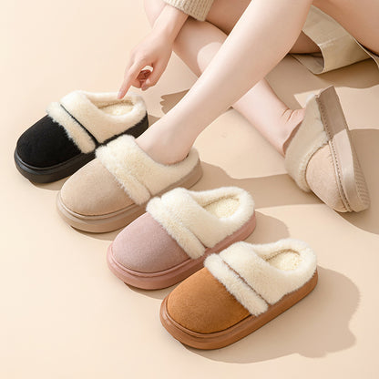 Fashion Warm Cotton Slippers For Women Leisure Thick Bottom Non-slip Plus-velvet House Shoes Winter Bedroom Floor Suede Slipper Limorista