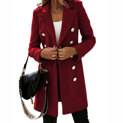 Fashion Turndown Collar Jacket For Women Autumn Winter Long-sleeved Double-breasted Woolen Coat Limorista