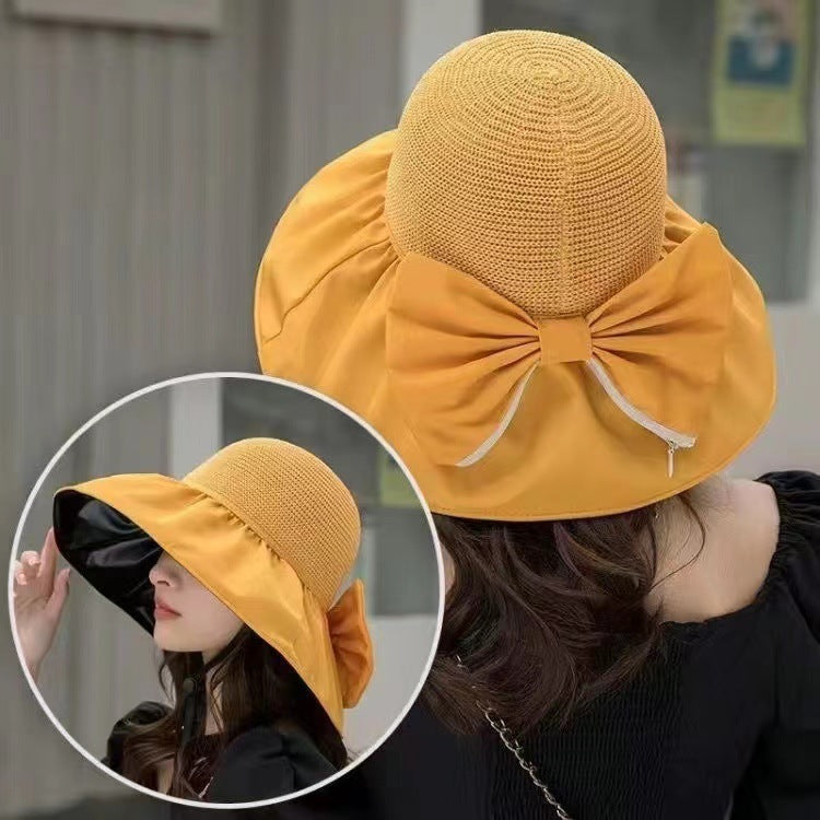 Summer Straw Sunhat With Large Brim And Big Bow Anti-UV Fisherman Hat Outdoor Sunshade And Face Protection Hat Limorista