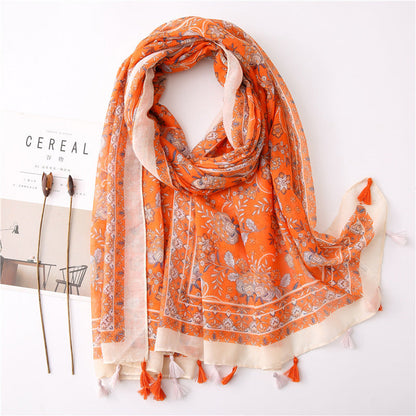 Japanese Style Artistic Fresh Cotton And Linen Scarf Retro Patchwork Bohemian Cashew Print Limorista