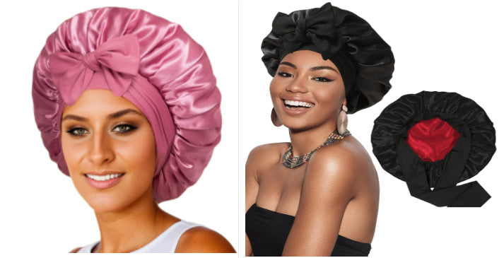 Double-layer Satin Ribbon Round Cap Bow Artificial Silk Beauty Hair Care Wide-brimmed Hat Limorista