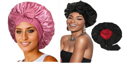 Double-layer Satin Ribbon Round Cap Bow Artificial Silk Beauty Hair Care Wide-brimmed Hat Limorista