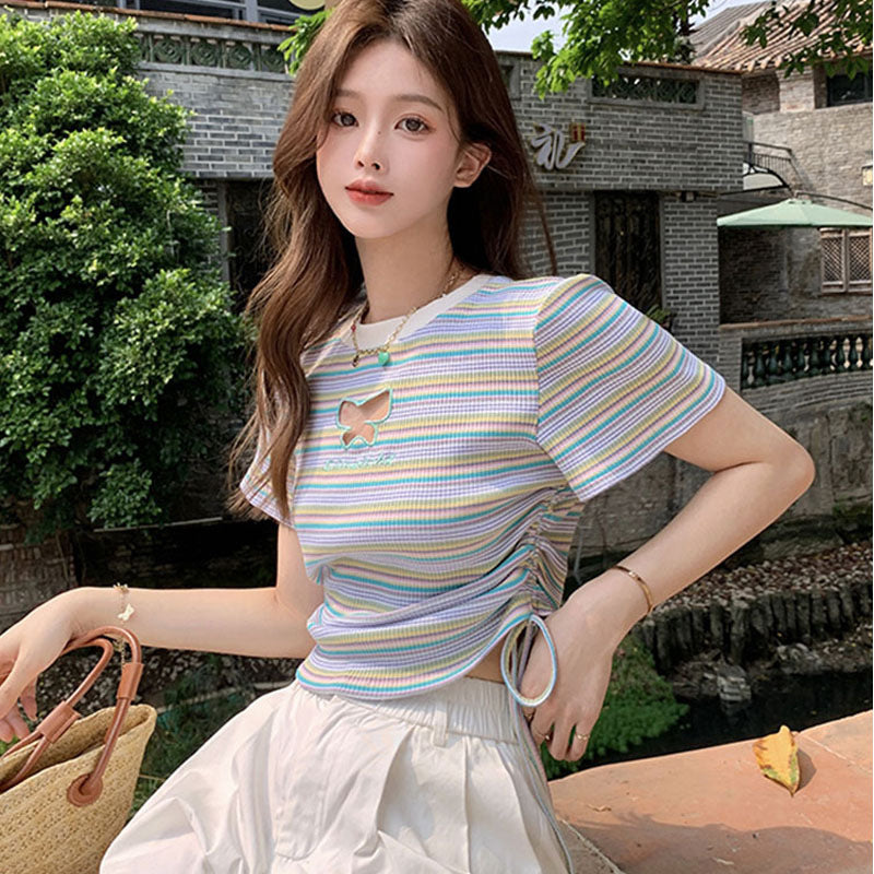 Niche Striped Drawstring Waist-tight French Sweet And Spicy Limorista