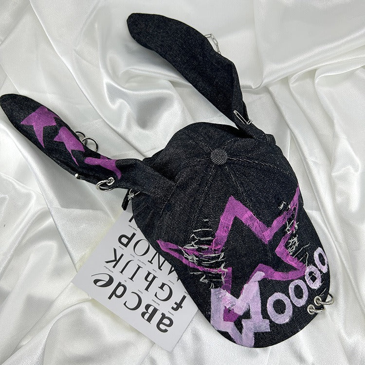 Special-interest Design Y2g American Graffiti Punk Denim With Hole Rabbit Limorista