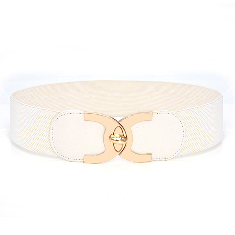 Fastener Decoration Wide Belt Women&