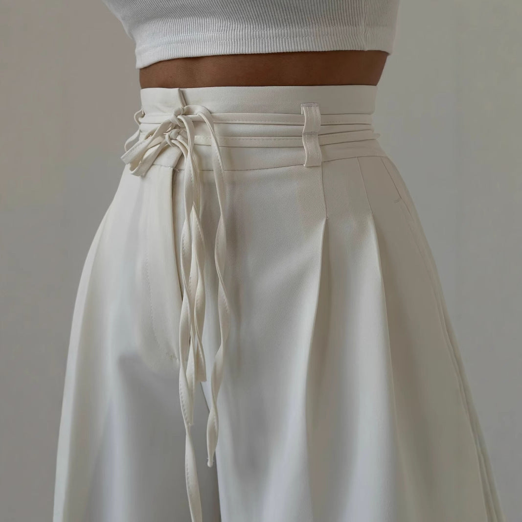 High Waist Lace Up Slim Fit Straight-leg Pants Limorista
