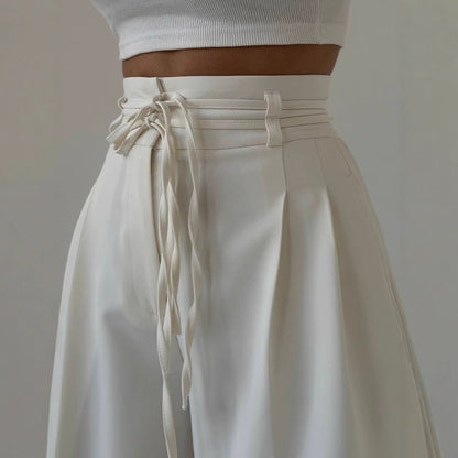 High Waist Lace Up Slim Fit Straight-leg Pants Limorista