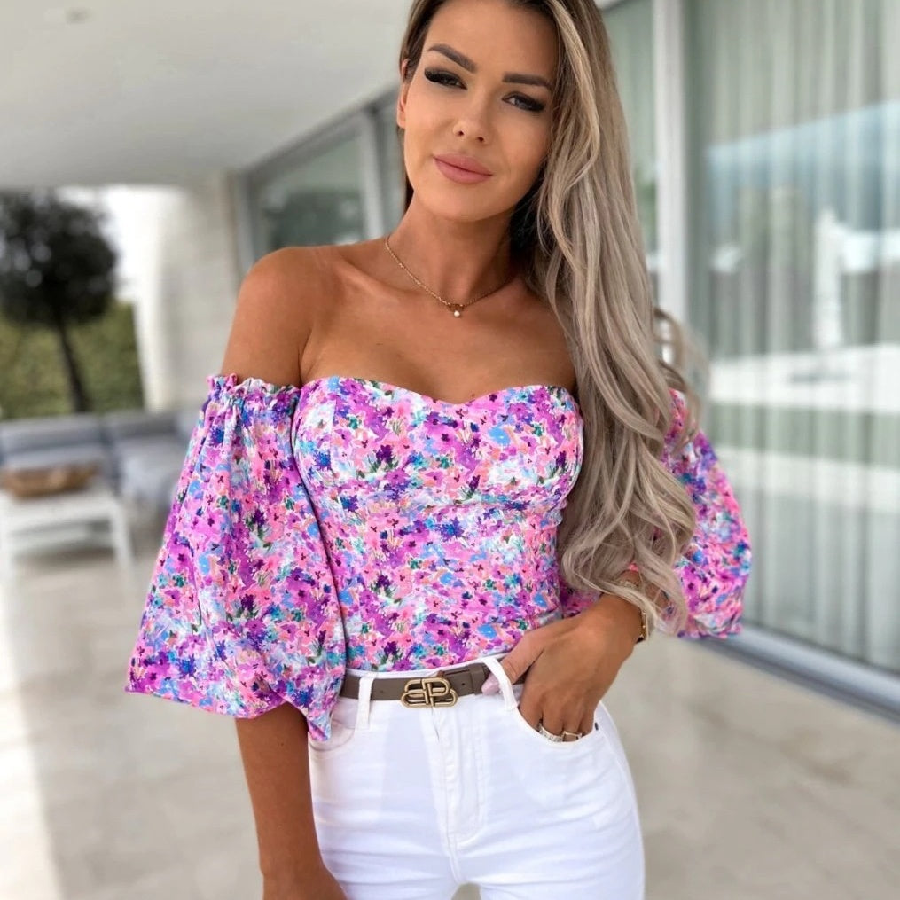 Lady Sexy Off-shoulder Printed Shirt Limorista