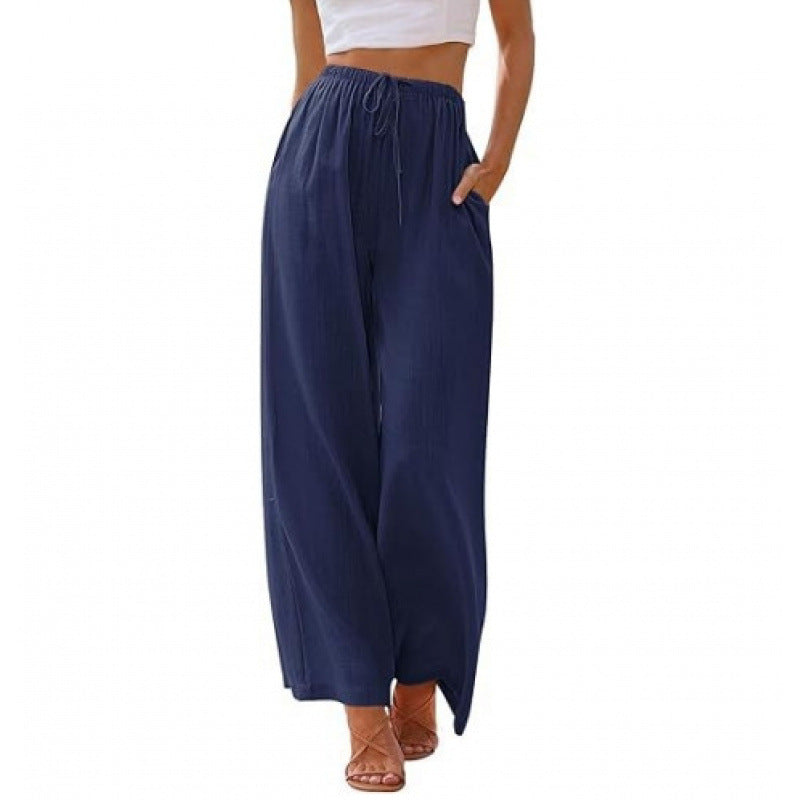 Loose Casual Pocket Drawstring Wide-leg Pants For Women Limorista