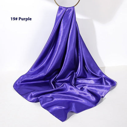 Pure Color Silk Scarf Artificial Silk 90cm Shiny Satin Shawl Limorista