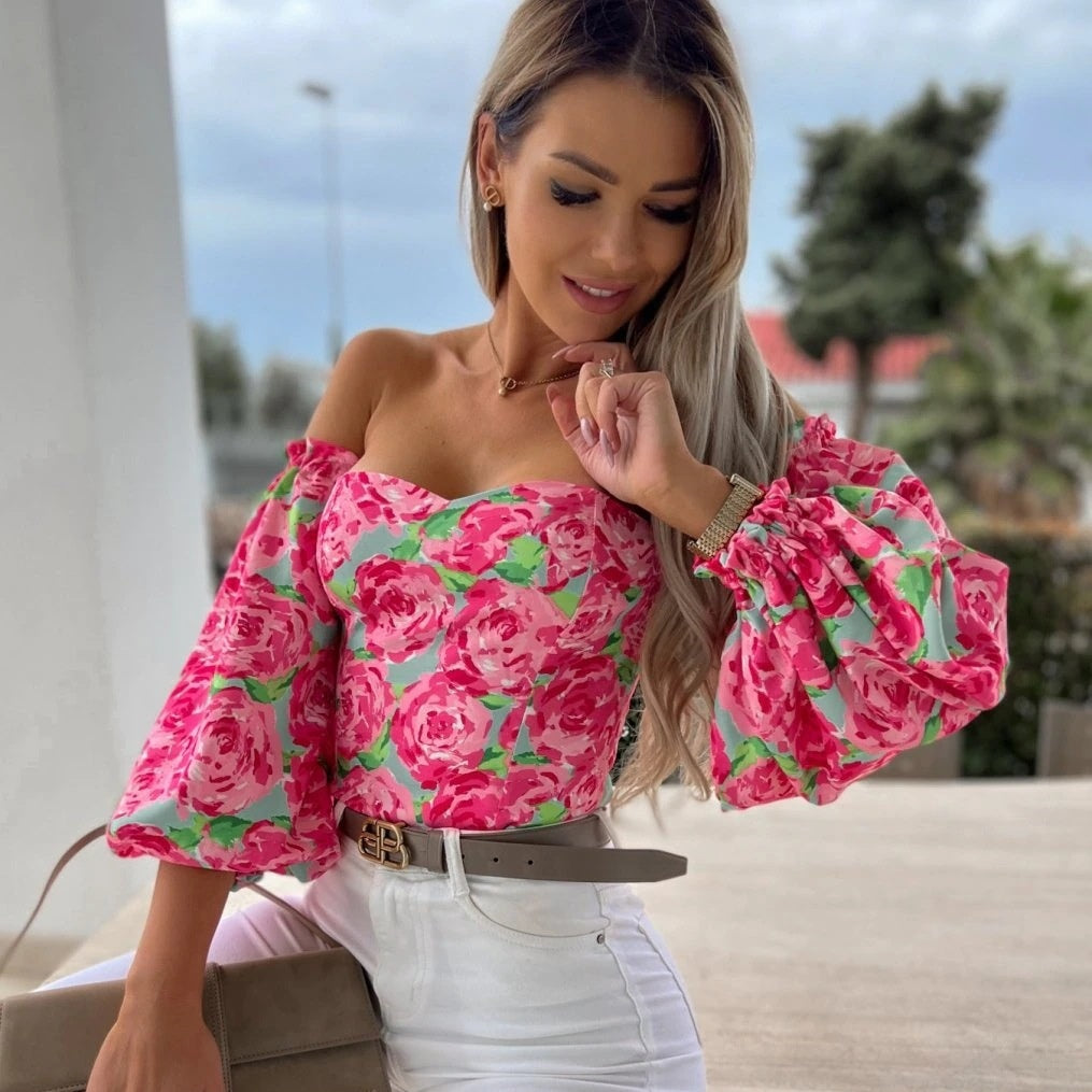 Lady Sexy Off-shoulder Printed Shirt Limorista