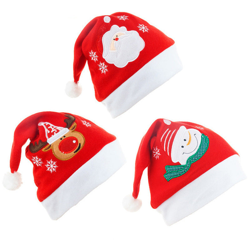 Cartoon Christmas Hat With Elk Santa Claus Embroidery Design Holiday Party Decoration Fuzzy Hat Limorista