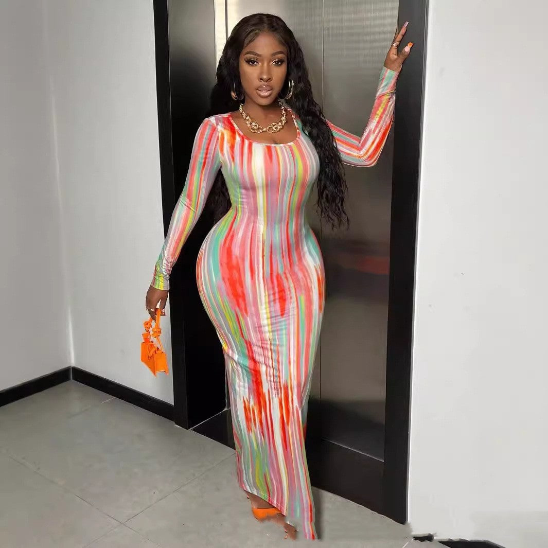 Printing Temperament Commute Long Sleeve Dress Foreign Trade Limorista