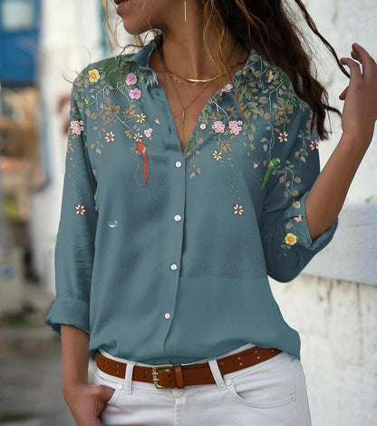 Long Sleeve Floral Collar Loose Casual Shirt Limorista