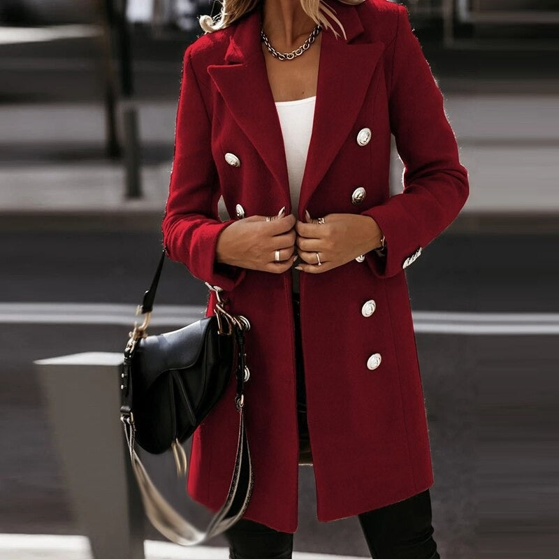 Fashion Turndown Collar Jacket For Women Autumn Winter Long-sleeved Double-breasted Woolen Coat Limorista
