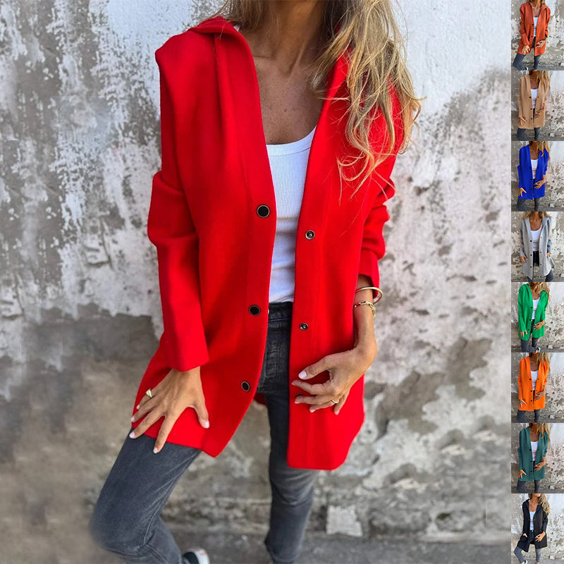 Limorista - Casual Hooded Single-Breasted Cardigan Fashion Loose Solid Color Jacket Spring And Autumn Women&
