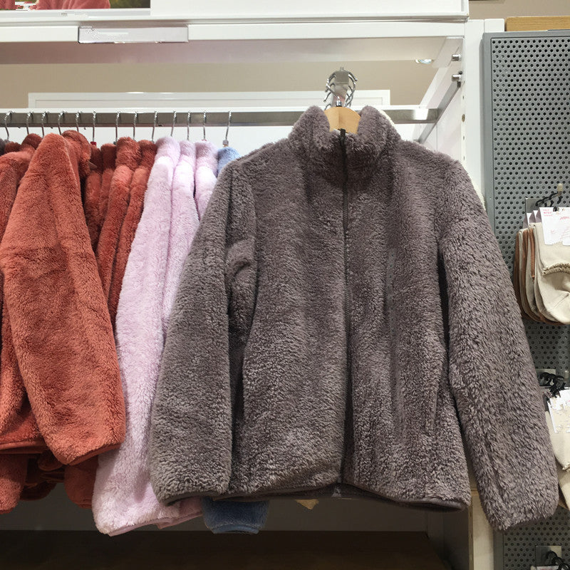 Coral Fleece Cardigan Stand Collar Jacket Warm Coat Limorista