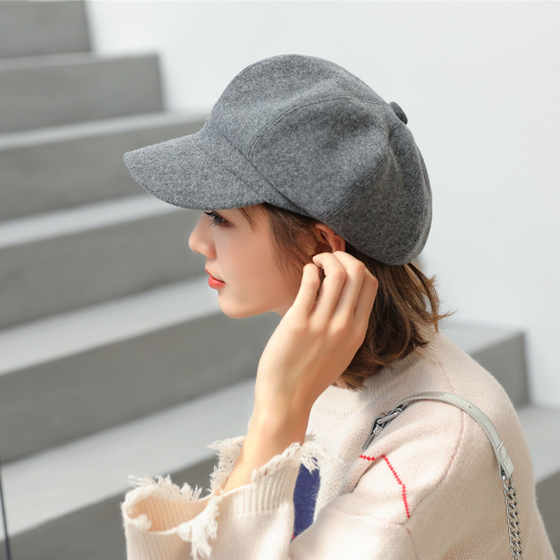 Woolen Octagonal Hat Young Woman Painter Peaked Beret Limorista