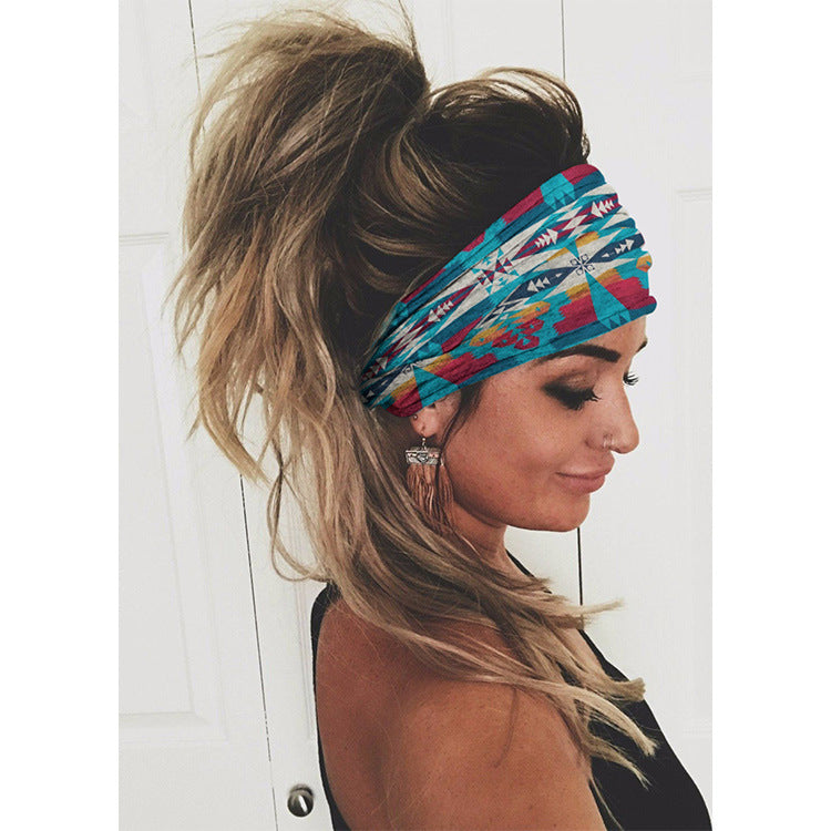 Printing Elastic Hair Band Colorful Geometric Wide-brimmed Sports Headband Limorista