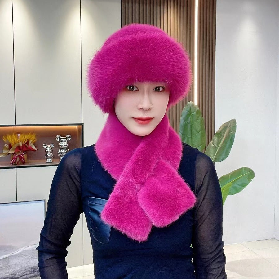 Suit Winter Scarf Mongolian Cap Plush Hat Women&