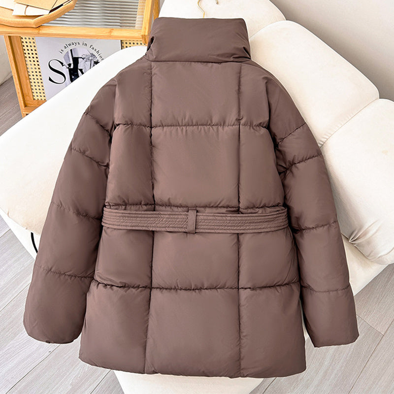 Warm Lapel Plaid Coat With Belt Design Fashion Casual Thick Jacket Fall And Winter Women&