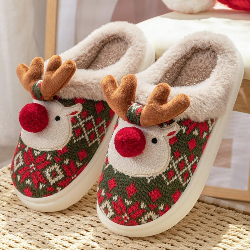 Cute Christmas Elk Plush Slippers Winter Ins Fashion Non-slip Floor Bedroom Home Slippers For Women Fuzzy House Shoes Limorista
