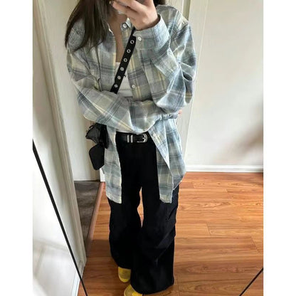 Fashionable Blue Plaid Shirt For Women Limorista