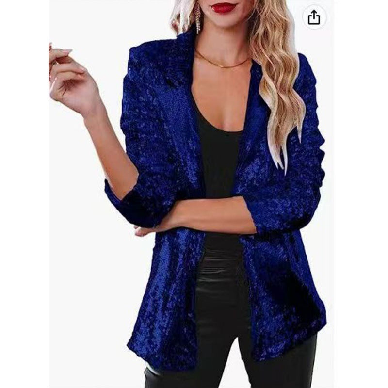 Lapel Long Sleeve Sequined Casual Suit Jacket Women Limorista