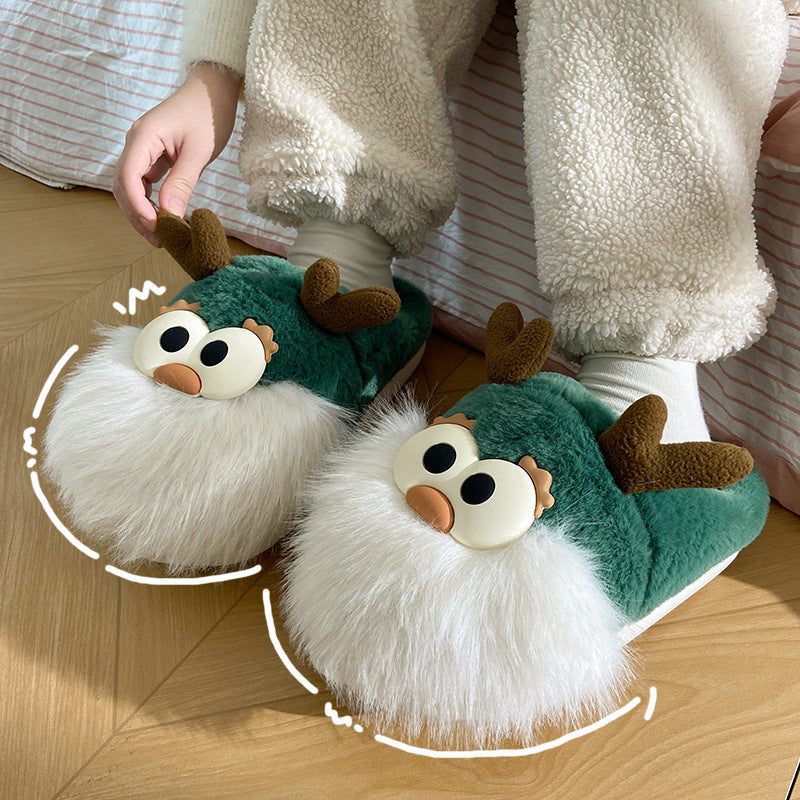 Cute Cartoon Christmas Deer Cotton Shoes Winter Indoor Floor Home Slippers Half-covered Heel Warm Plush Shoes Women Limorista