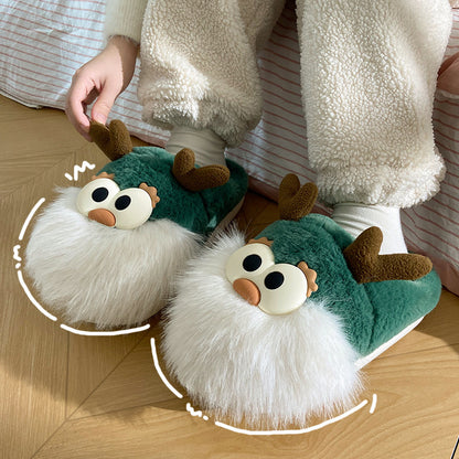 Cute Cartoon Christmas Deer Cotton Shoes Winter Indoor Floor Home Slippers Half-covered Heel Warm Plush Shoes Women Limorista