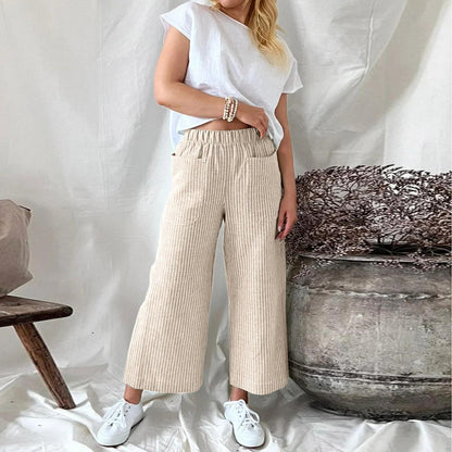 Loose Striped Cotton And Linen Fashion Casual Wide-leg Pants Limorista