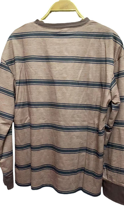Striped Loose Slimming Long Sleeves T-shirt Preppy Style Women&