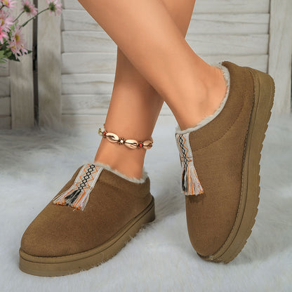 Winter Plush Home Slippers Fashion Round Toe Flat Suede Garden Shoes Indoor Warm Floor Bedroom Slipper For Women Limorista