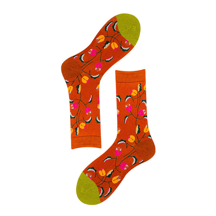 Avocado Chips Egg Fun Patchwork Color Medium Tube Cotton Socks Female Limorista