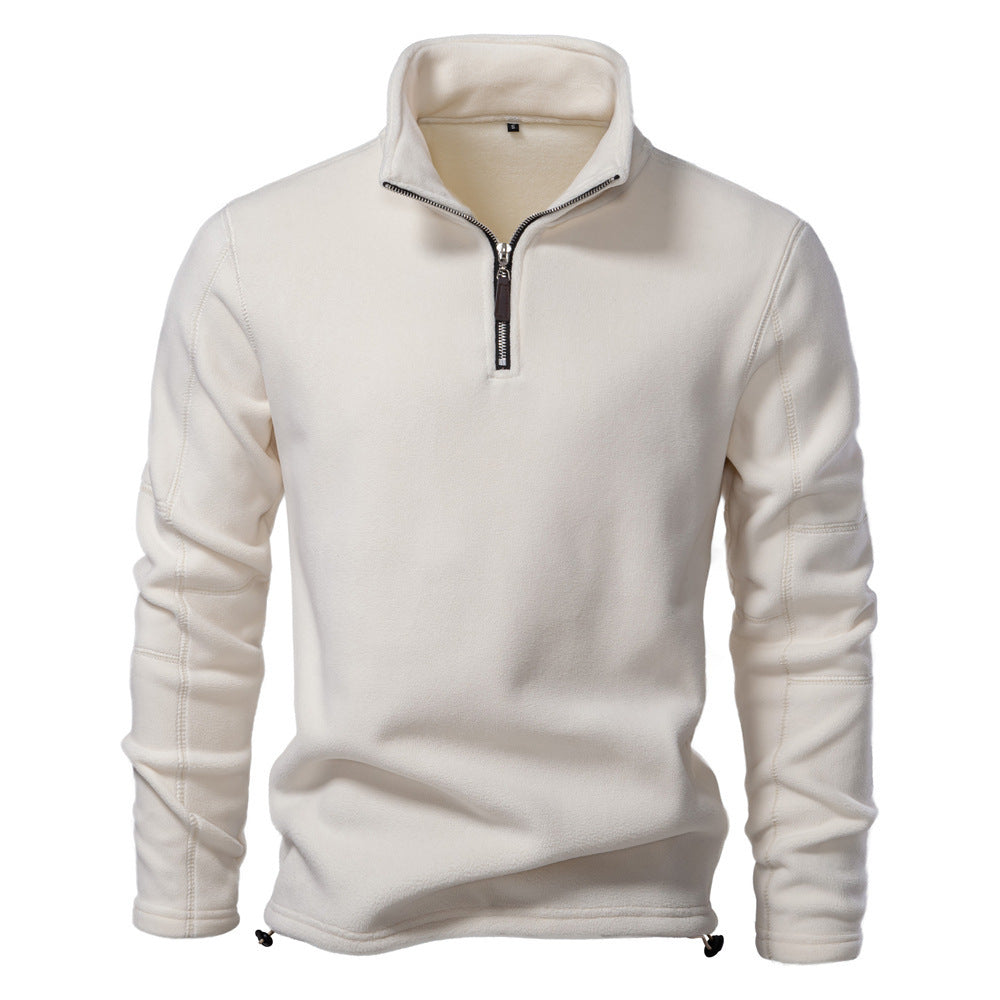 Fashion Personality Stand-collar Zippered Sweatshirt With Fleece Winter Casual Pullover Top Men&